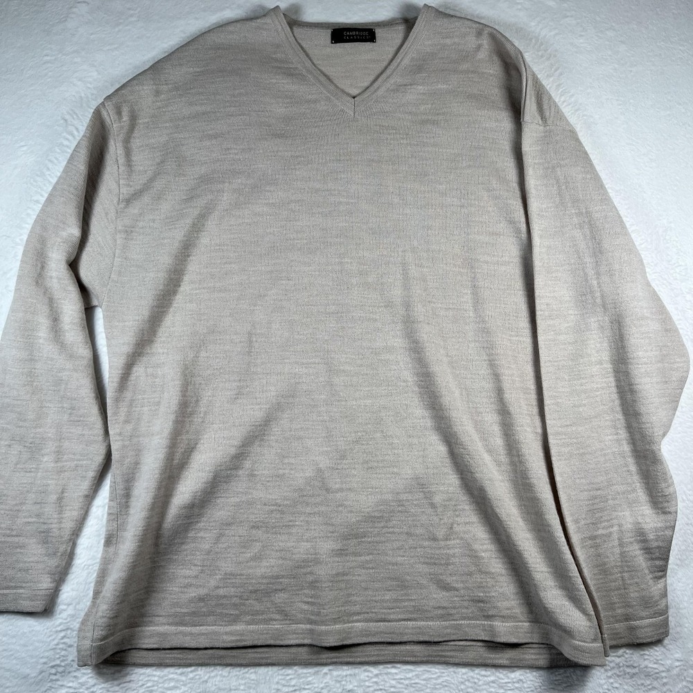 Cambridge Classics Sweater Mens XL Beige V Neck Merino‎ Wool Blend Pullover